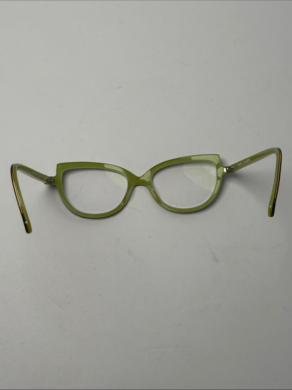 ANNE ET VALENTIN Tortoiseshell Pale Green Slight Cat-Eye Glasses Made in France - Picture 3 of 10